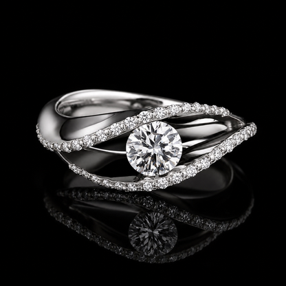 2.00 Ct Lab Grown Memorial Diamond Round Cut Swirl Pavé Ring in 14K White Gold Black Jack