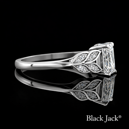 1.25 Carat Lab-Grown Diamond Engagement Ring Emerald Cut with Leaf Side Stones in 14K White Gold