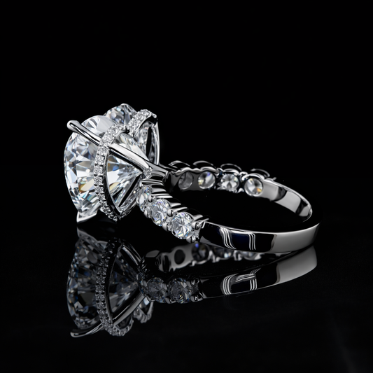 5.40 Carat Lab-Grown Diamond Heart Cut Cathedral Pavé Engagement Ring in 14K White Gold