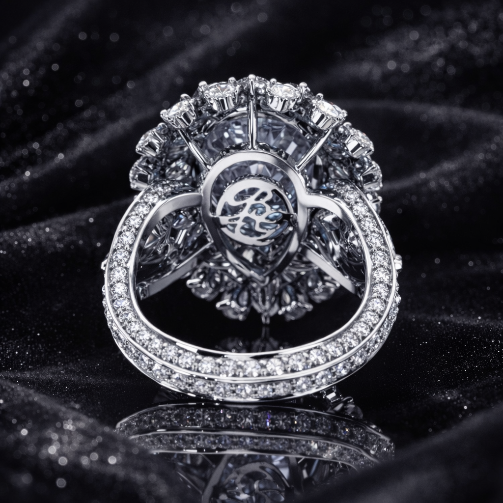 10.40 Carat Total Lab-Grown Diamond Double Halo Floral Cluster Engagement Ring Pear Cut Split Shank in 14K White Gold