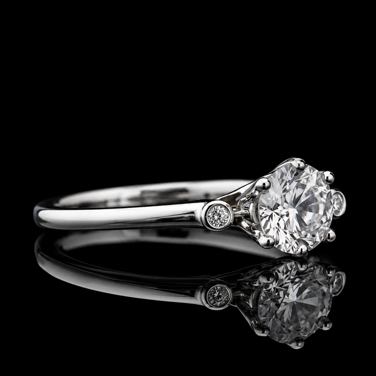 2.00 Ct Ashes to Diamond Round Cut Bezel Side Stone Ring in 14K White Gold Black Jack