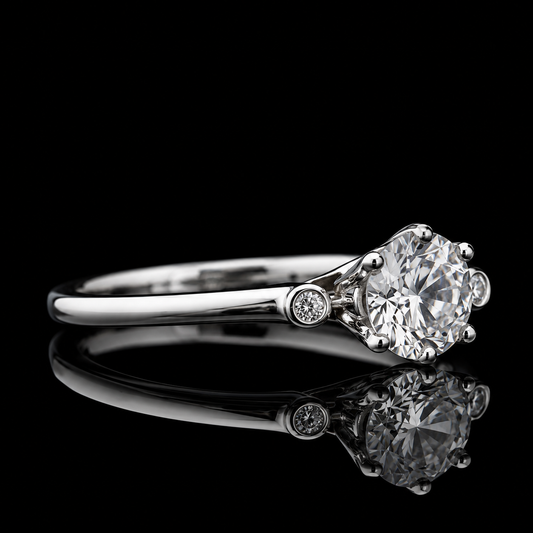 2.00 Ct Ashes to Diamond Round Cut Bezel Side Stone Ring in 14K White Gold Black Jack
