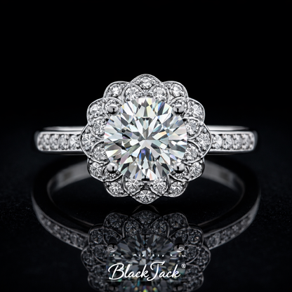 2.40 Carat Round Cut Moissanite Halo Pavé Engagement Ring in 925 Sterling Silver