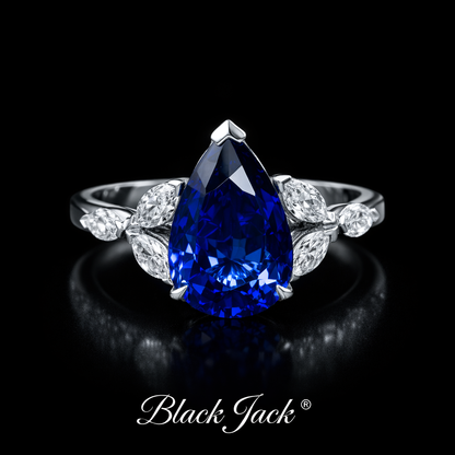 2.50 Carat Total Pear Cut Royal Blue Lab-Grown Sapphire Ring in 925 Sterling Silver