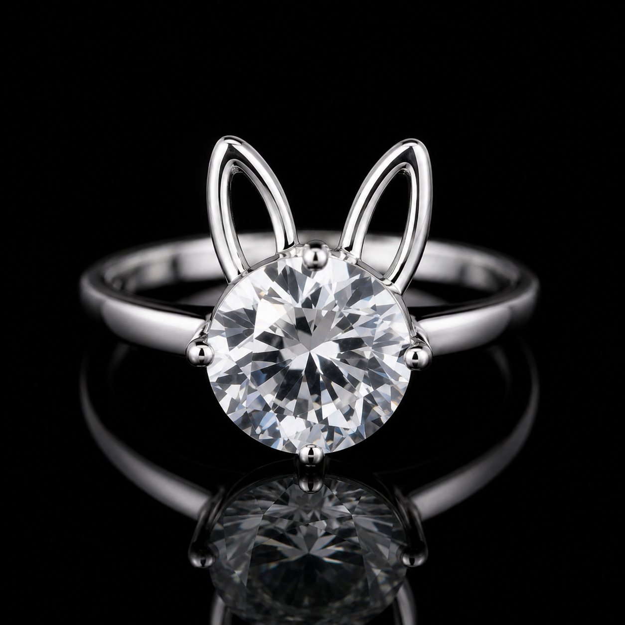 2.00 Ct Bunny Ears Human Ashes Memory Diamond Ring 14K White Gold Pet Memorial Ring Black Jack