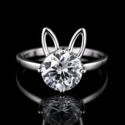 2.00 Ct Bunny Ears Human Ashes Memory Diamond Ring 14K White Gold Pet Memorial Ring Black Jack