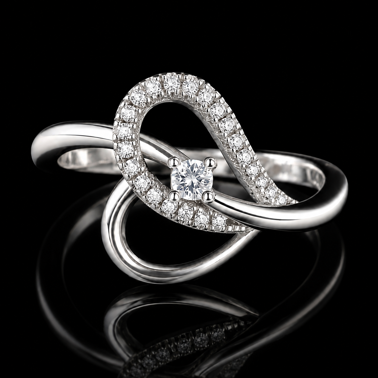 1.20 Ct Memory Diamond Infinity Engagement Ring Pet Cremation Ring Promise Ring 14K White Gold Black Jack
