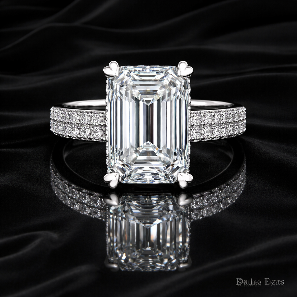 5.50 Carat Lab-Grown Diamond Pavé Engagement Ring – Emerald Cut in 14K White Gold IGI Certified