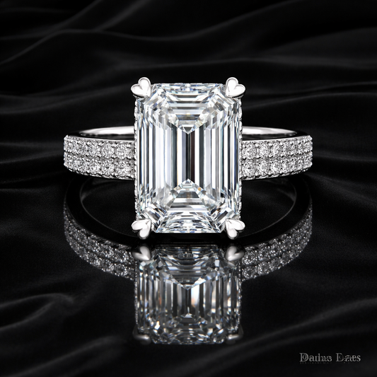 5.50 Carat Lab-Grown Diamond Pavé Engagement Ring – Emerald Cut in 14K White Gold IGI Certified