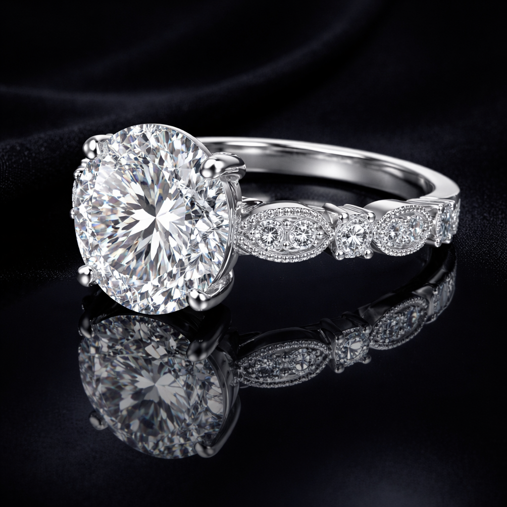 5.60 Carat Lab-Grown Diamond Vintage Halo Engagement Ring – Round Cut in 14K White Gold IGI Certified