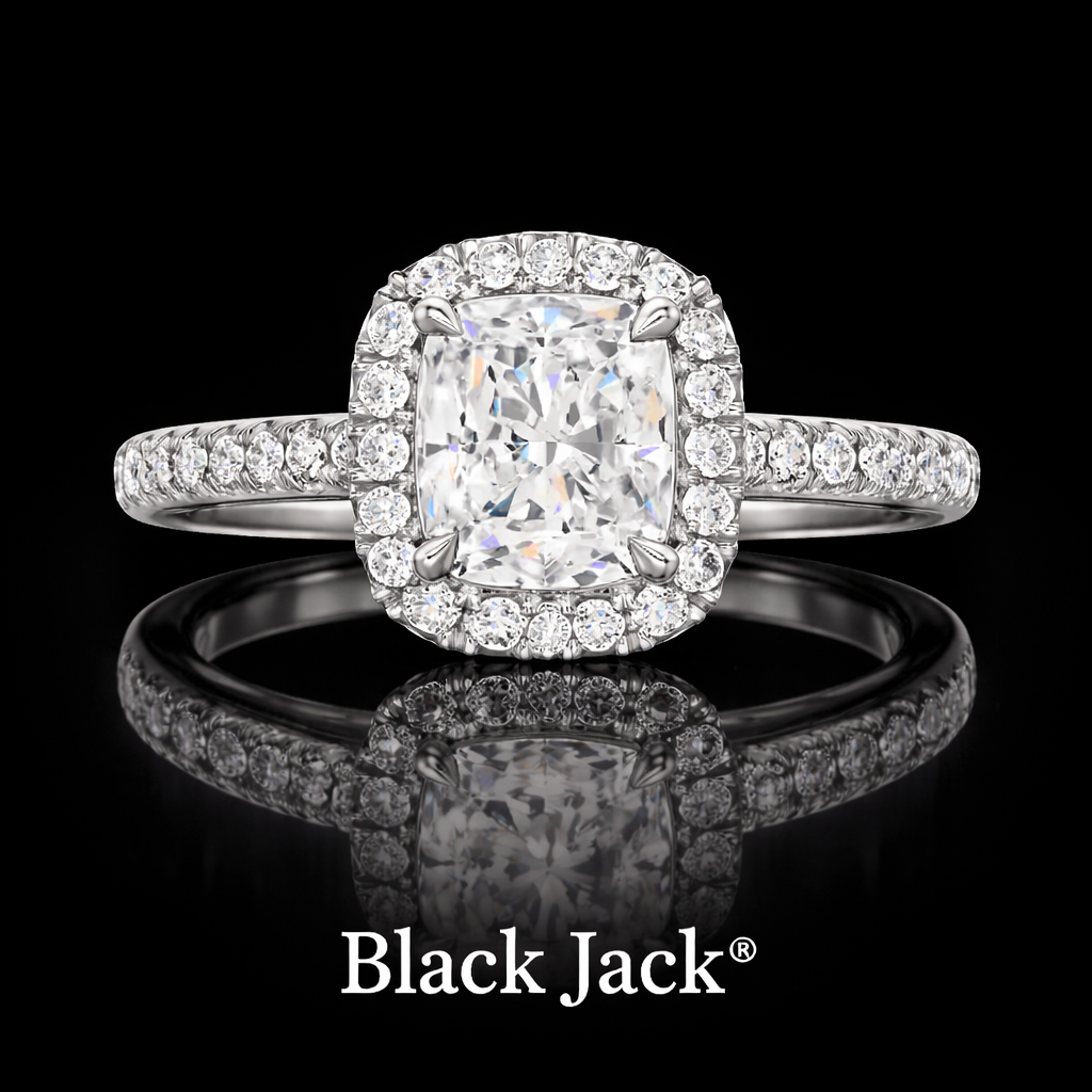2.70 Carat Lab-Grown Diamond Cushion Halo Engagement Ring Cushion Cut in 14K White Gold