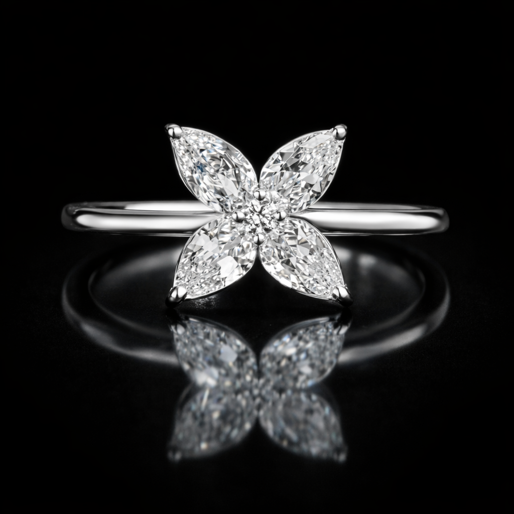 2.00 Carat Marquise Cut Lab-Grown Diamond Floral Engagement Ring in 925 Sterling Silver