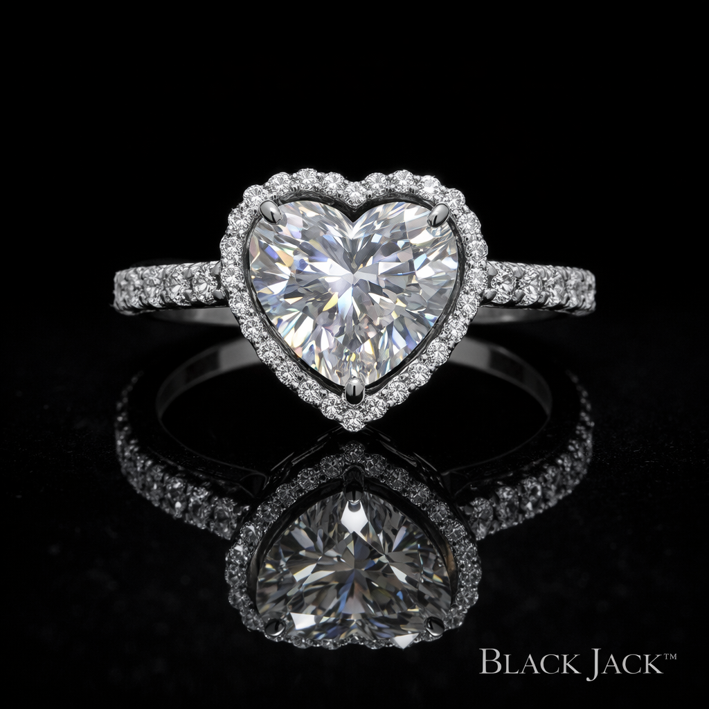 3.20 Carat Heart Cut Moissanite Halo Pavé Engagement Ring in 925 Sterling Silver