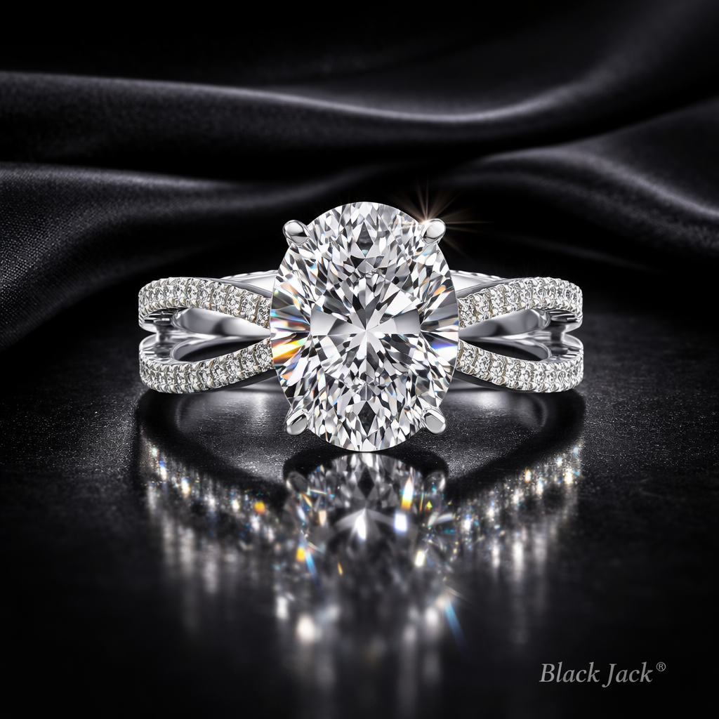 5.80 Carat Lab-Grown Diamond Split Shank Engagement Ring – Oval Cut in 14K White Gold IGI Certified