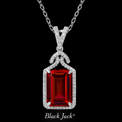 1.35 Carat Emerald Cut Ruby & Moissanite Halo Pendant in 925 Sterling Silver