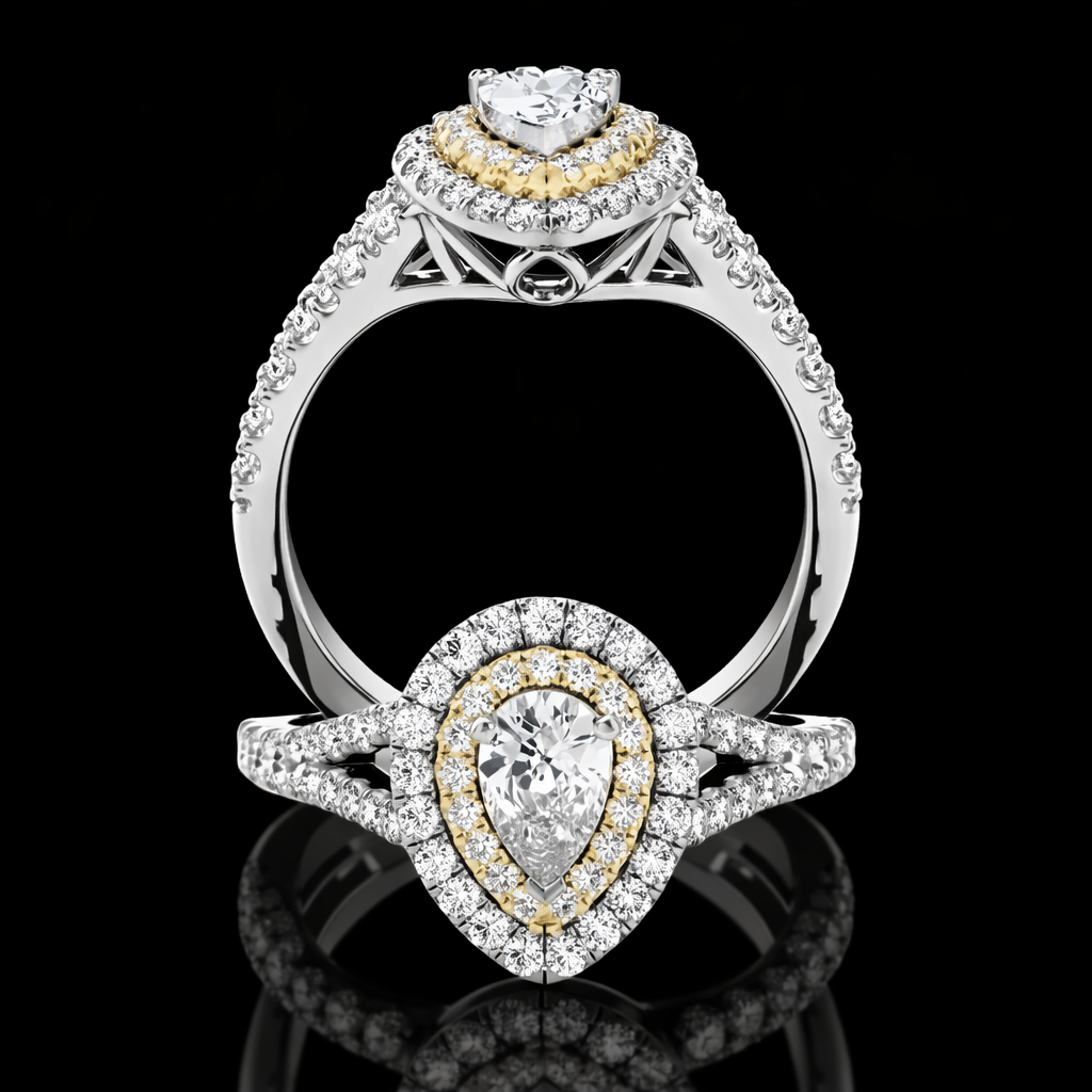 2.80 Carat Pear Cut Moissanite Double Halo Pavé Engagement Ring in 925 Sterling Silver