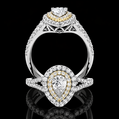 2.80 Carat Pear Cut Moissanite Double Halo Pavé Engagement Ring in 925 Sterling Silver