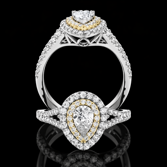 2.80 Carat Pear Cut Moissanite Double Halo Pavé Engagement Ring in 925 Sterling Silver
