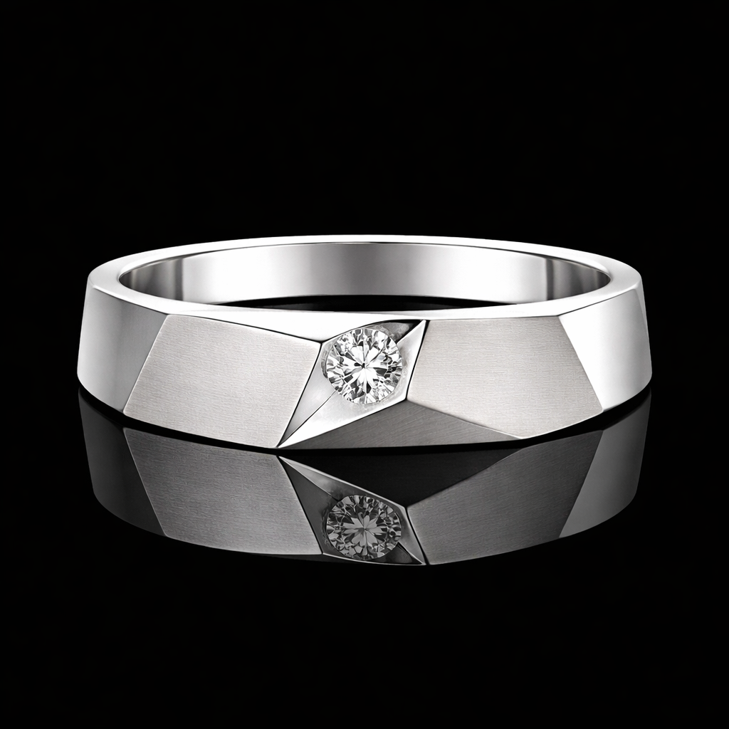 0.10 Ct Single Stone Round Cut Men’s Wedding Band Custom Memory Diamond Men’s Wedding Band Lab-Grown Diamond from Personal Carbon in 14K Gold