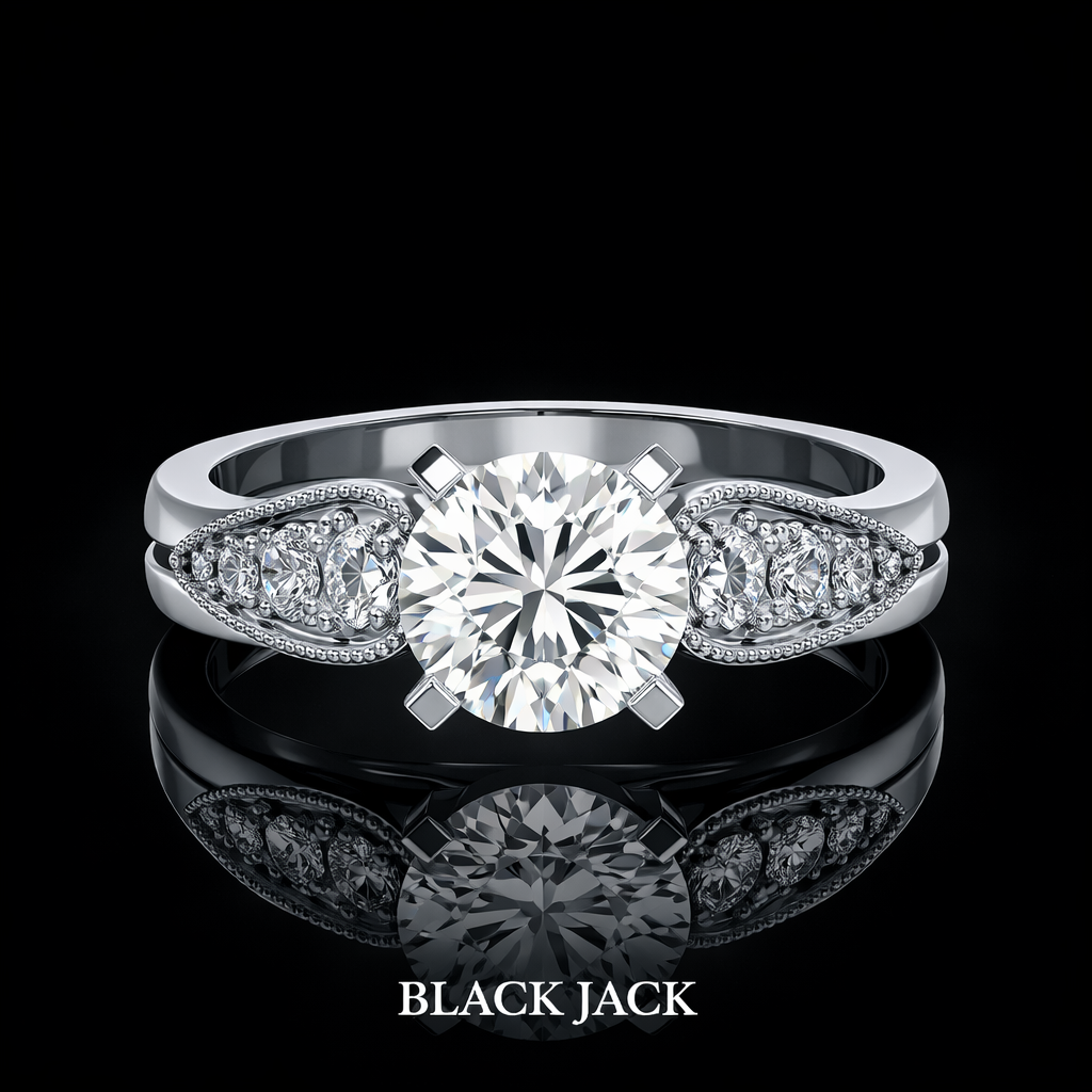 1.80 Ct Split Shank Memory Diamond Engagement Ring, Cremation Diamond Ring with Accent Diamonds in 14K White Gold Black Jack