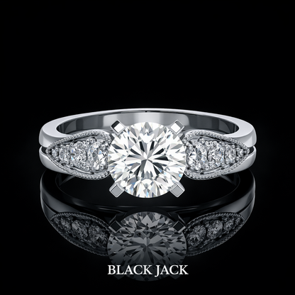 1.80 Ct Split Shank Memory Diamond Engagement Ring, Cremation Diamond Ring with Accent Diamonds in 14K White Gold Black Jack