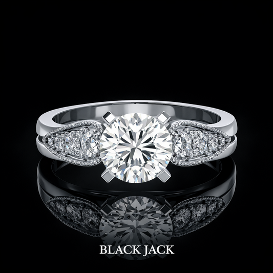 1.80 Ct Split Shank Memory Diamond Engagement Ring, Cremation Diamond Ring with Accent Diamonds in 14K White Gold Black Jack