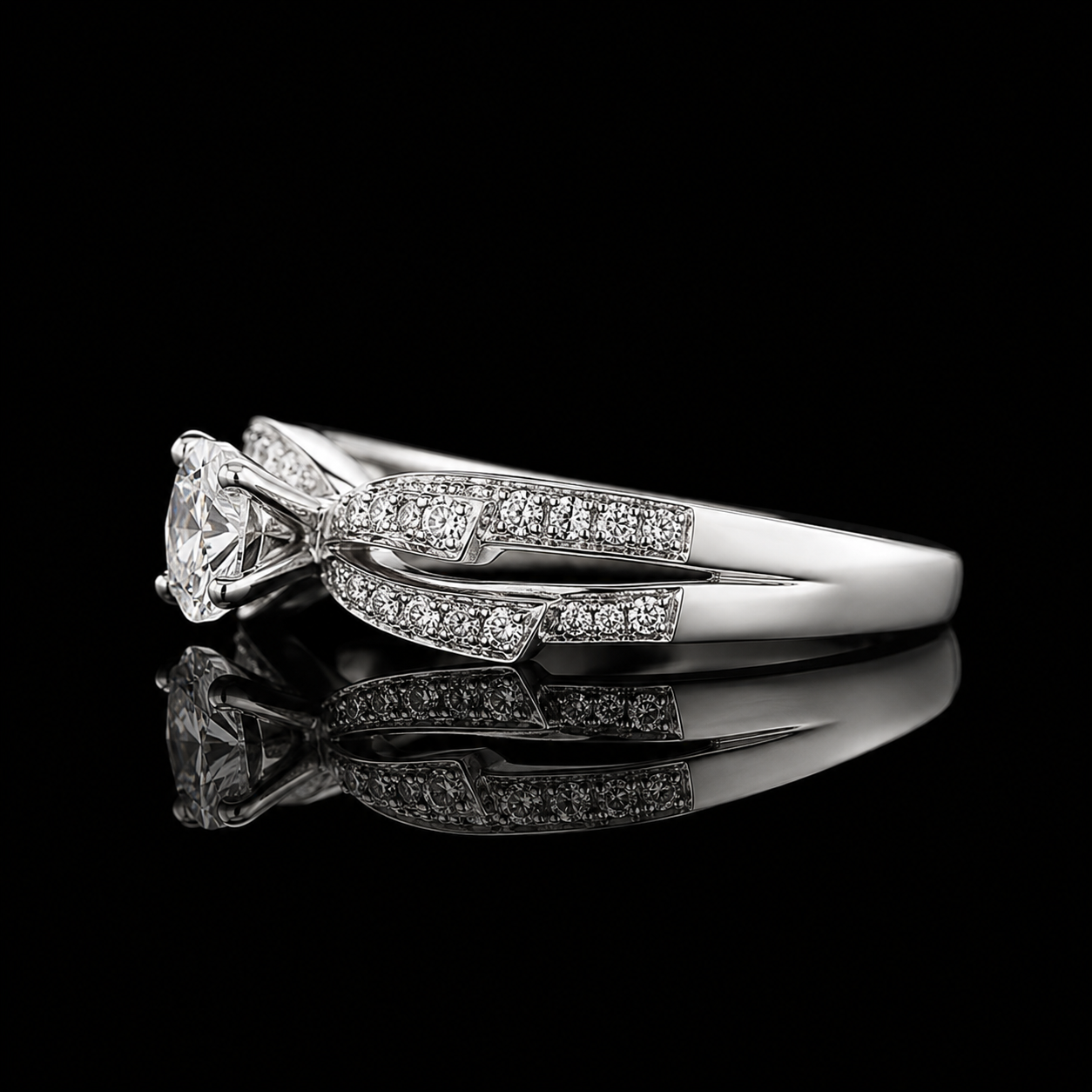 2.00 Ct Remembrance Jewelry Cushion Cut Double Row Pavé Ring in 14K White Gold Black Jack