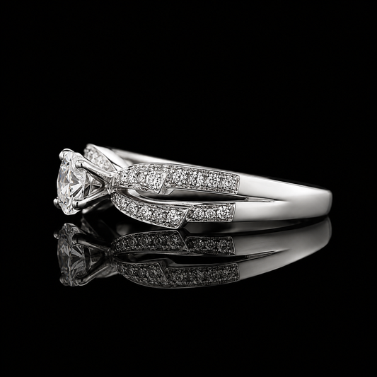 2.00 Ct Remembrance Jewelry Cushion Cut Double Row Pavé Ring in 14K White Gold Black Jack