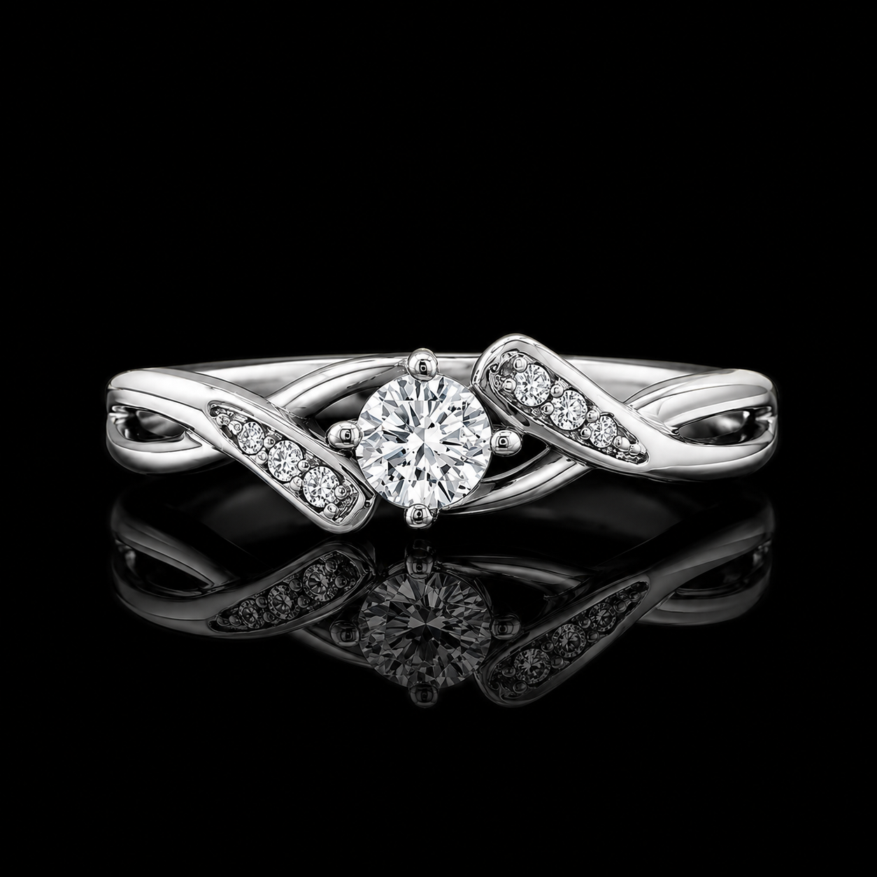 1.00 Ct Pet Cremation Diamond Round Cut Infinity Twist Accent Ring in 14K White Gold Black Jack