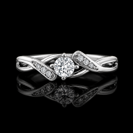 1.00 Ct Pet Cremation Diamond Round Cut Infinity Twist Accent Ring in 14K White Gold Black Jack
