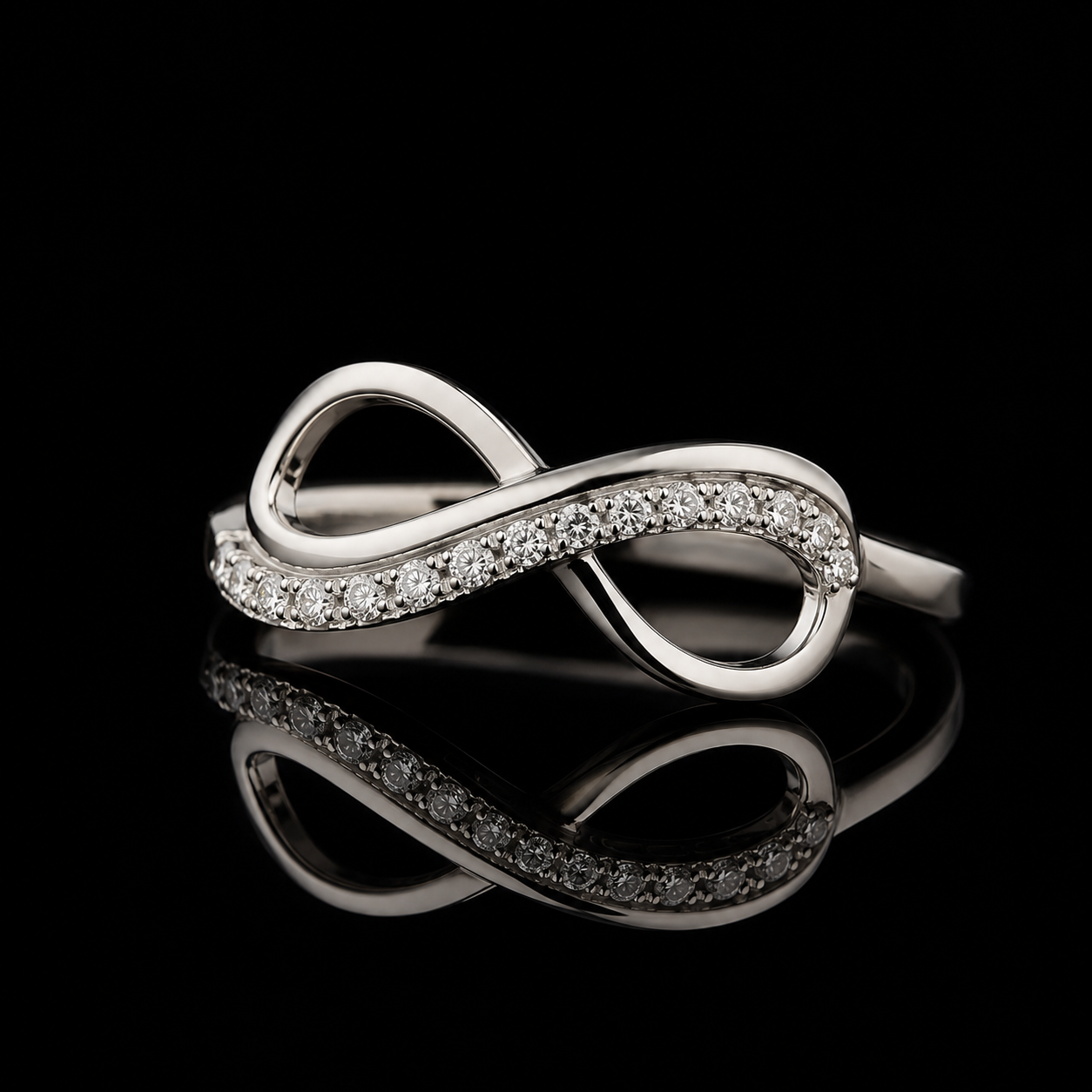 0.50 Ct Infinity Promise Ring Memory Diamond Ring 14K White Gold Black Jack
