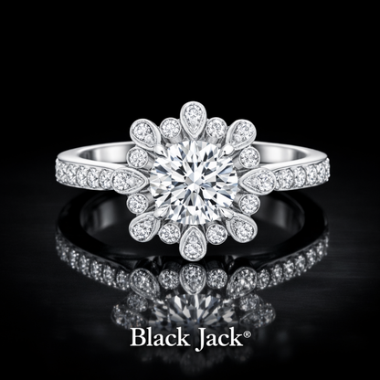 1.50 CT Floral Halo Round Cut Lab Grown Diamond Engagement Ring 14K White Gold Black Jack®