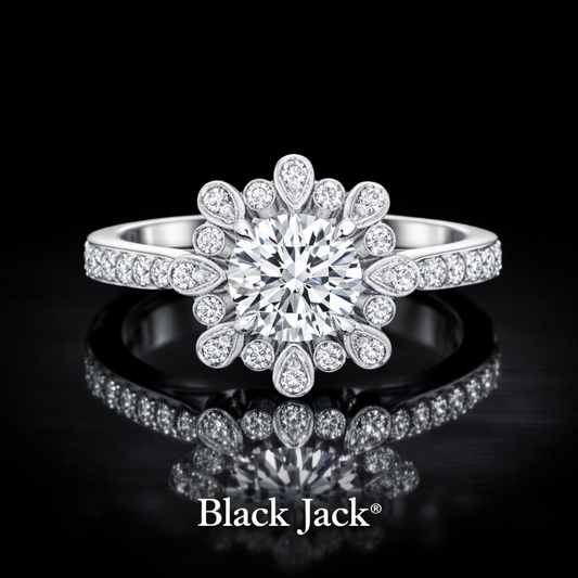 1.50 CT Floral Halo Round Cut Lab Grown Diamond Engagement Ring 14K White Gold Black Jack®