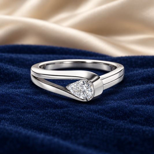 1.50 Ct Cremation Diamond Ring Pear Cut Split Bypass Design in 14K White Gold Black Jack