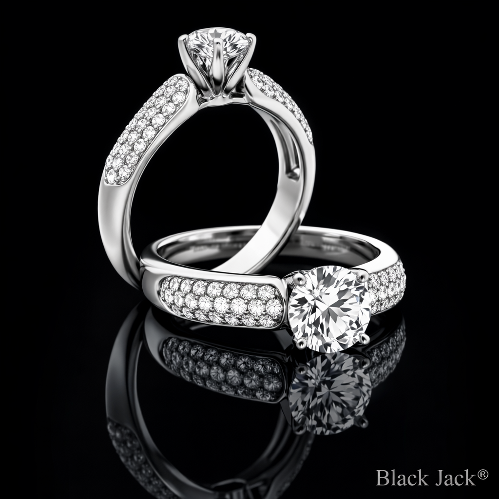 2.80 Carat Round Cut Moissanite Pavé Shoulder Solitaire Engagement Ring in 925 Sterling Silver