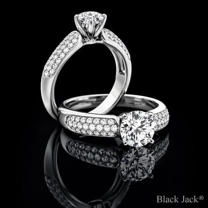 2.80 Carat Round Cut Moissanite Pavé Shoulder Solitaire Engagement Ring in 925 Sterling Silver