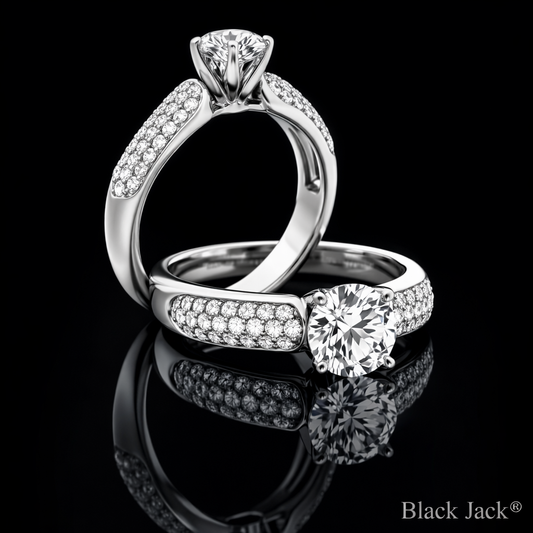2.80 Carat Round Cut Moissanite Pavé Shoulder Solitaire Engagement Ring in 925 Sterling Silver