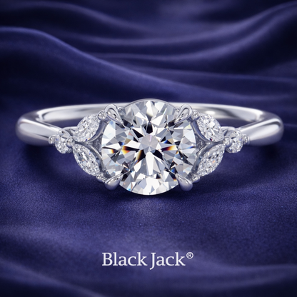 2.70 CT with Marquise and Round Side Stones in 14K White Gold Luxury Round Lab Grown Diamond Engagement Ring