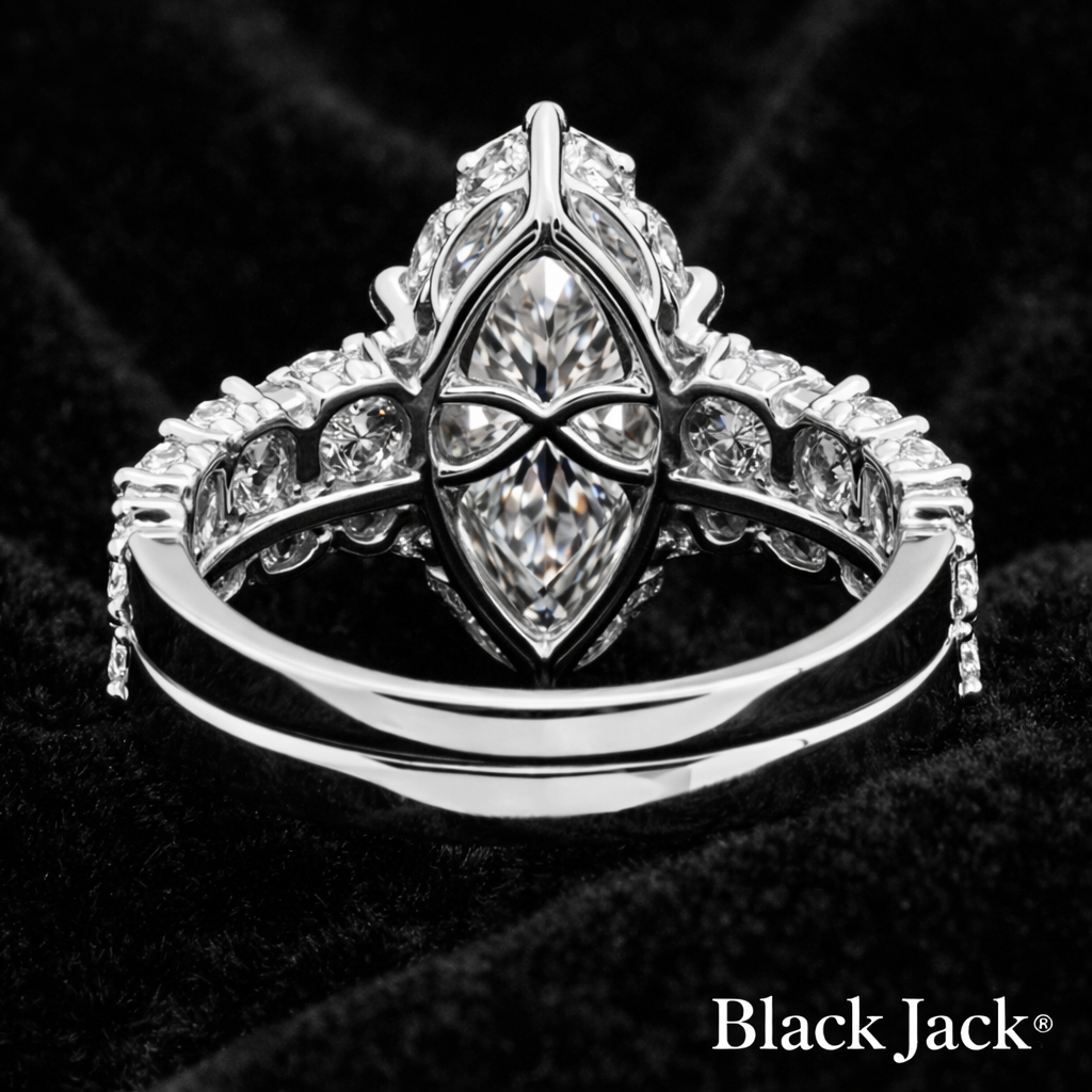 6.00 Carat Lab-Grown Diamond Halo Engagement Ring Marquise Cut with Pavé Band in 14K White Gold IGI Certified