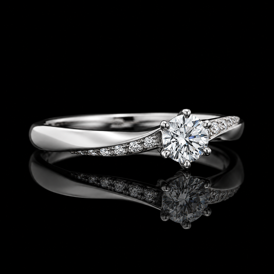 1.00 Ct Bereavement Gift Round Cut Twisted Pavé Bypass Ring in 14K White Gold Black Jack