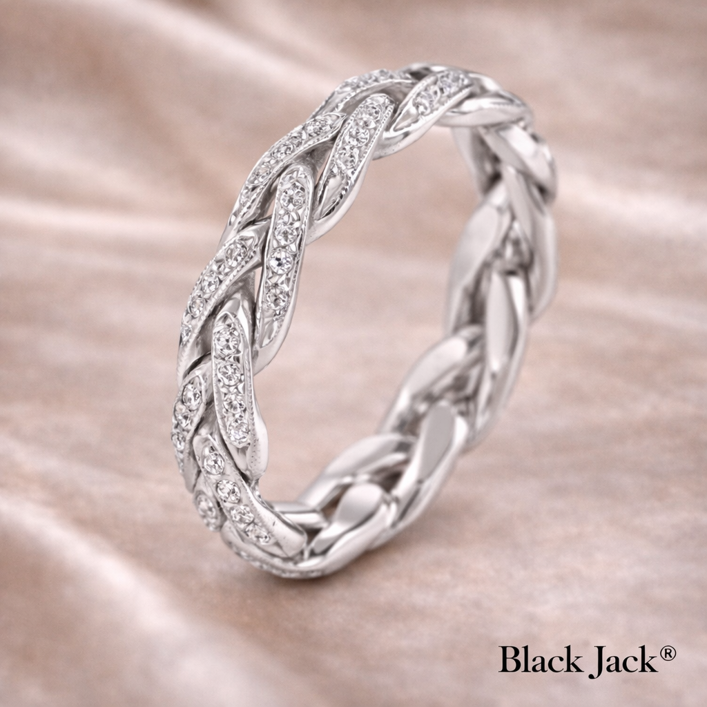 Lab Grown Round Diamond Braided Engagement Band in 14K White Gold (0.75 CT TW) – Brand Authority Certified