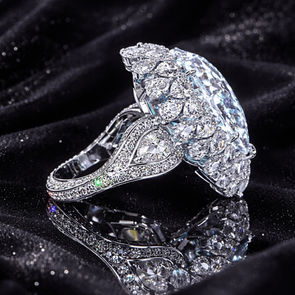 10.40 Carat Total Lab-Grown Diamond Double Halo Floral Cluster Engagement Ring Pear Cut Split Shank in 14K White Gold