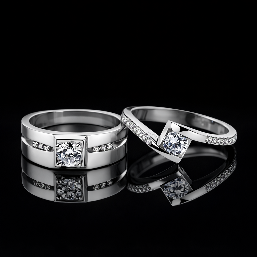 1.00 Ct Women’s Engagement Ring and 1.00 Ct Men’s Engagement Ring Custom Memory Diamond Couple Rings – Lab-Grown Diamond from Personal Carbon in 14K Gold