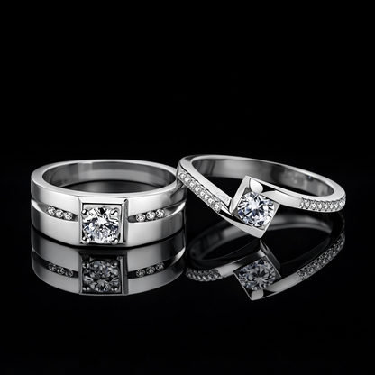 1.00 Ct Women’s Engagement Ring and 1.00 Ct Men’s Engagement Ring Custom Memory Diamond Couple Rings – Lab-Grown Diamond from Personal Carbon in 14K Gold