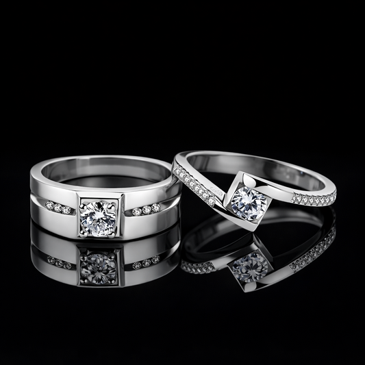 1.00 Ct Women’s Engagement Ring and 1.00 Ct Men’s Engagement Ring Custom Memory Diamond Couple Rings – Lab-Grown Diamond from Personal Carbon in 14K Gold