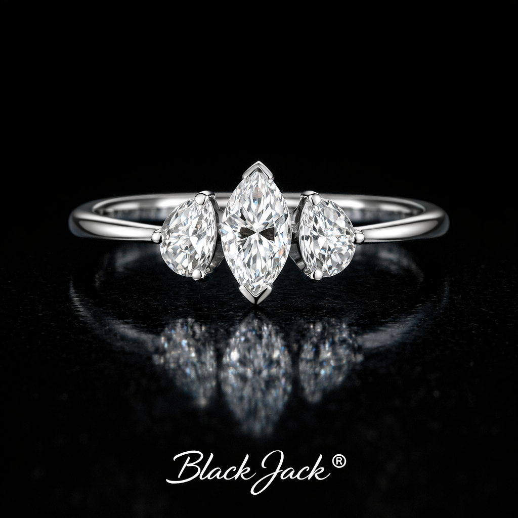 1.50 Carat Marquise & Pear Cut Lab-Grown Diamond Three Stone Engagement Ring in 925 Sterling Silver