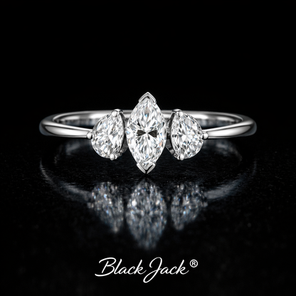 1.50 Carat Marquise & Pear Cut Lab-Grown Diamond Three Stone Engagement Ring in 925 Sterling Silver