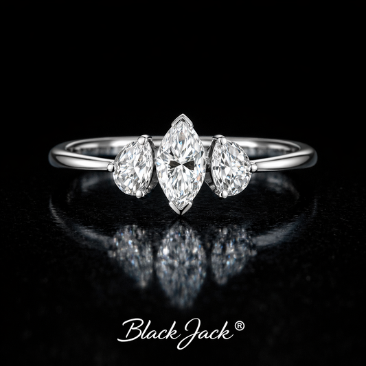 1.50 Carat Marquise & Pear Cut Lab-Grown Diamond Three Stone Engagement Ring in 925 Sterling Silver