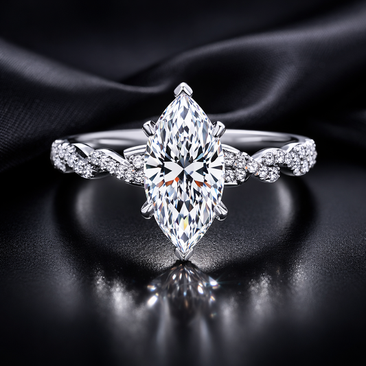 3.45 Carat Lab-Grown Diamond Twisted Pavé Engagement Ring – Marquise Cut in 14K White Gold IGI Certified