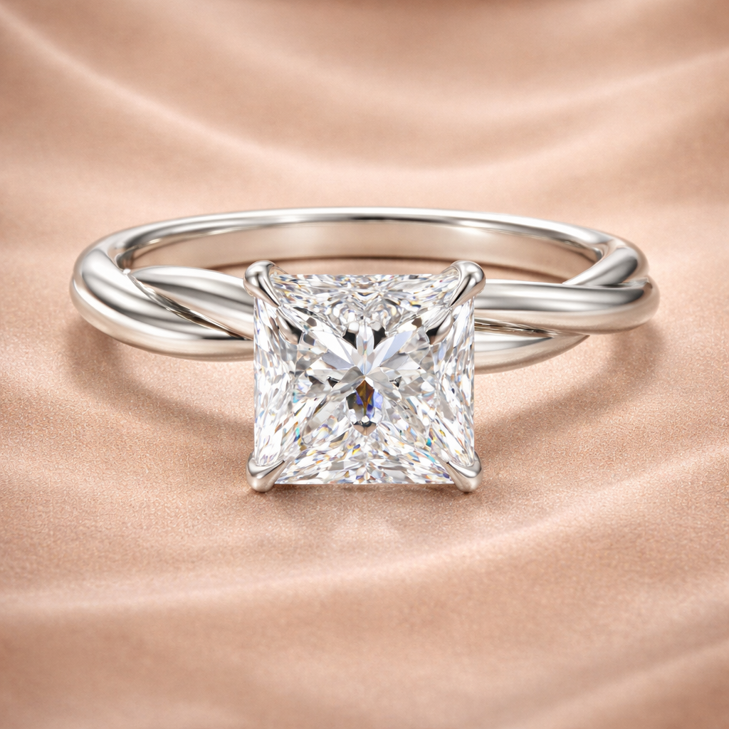 1.00 CT Princess Cut Lab Grown Diamond Solitaire Engagement Ring in 14K White Gold | IGI Certified